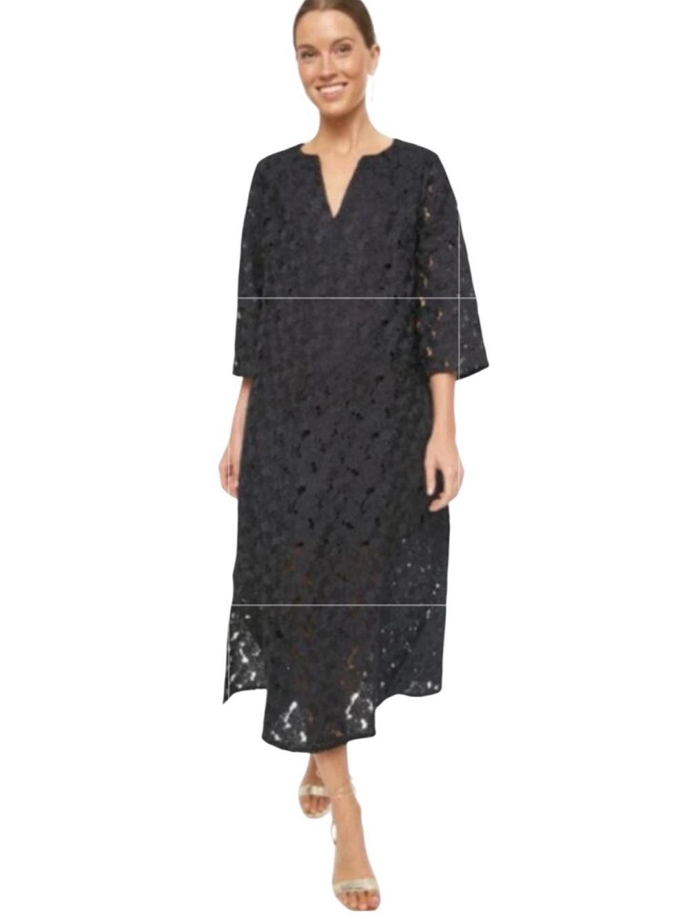 Tuckernuck Jamie Black Floral Guipure Lace Midi Dress Elegant Feminine SZ Small